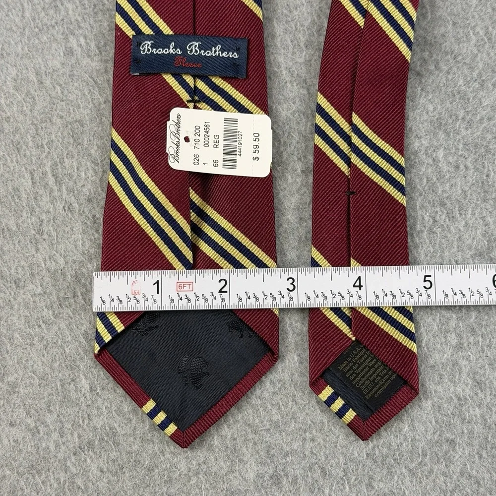 Vintage Brooks Brothers Boys Silk Rep Stripe Tie USA Burgundy Navy Gold 44x2.75